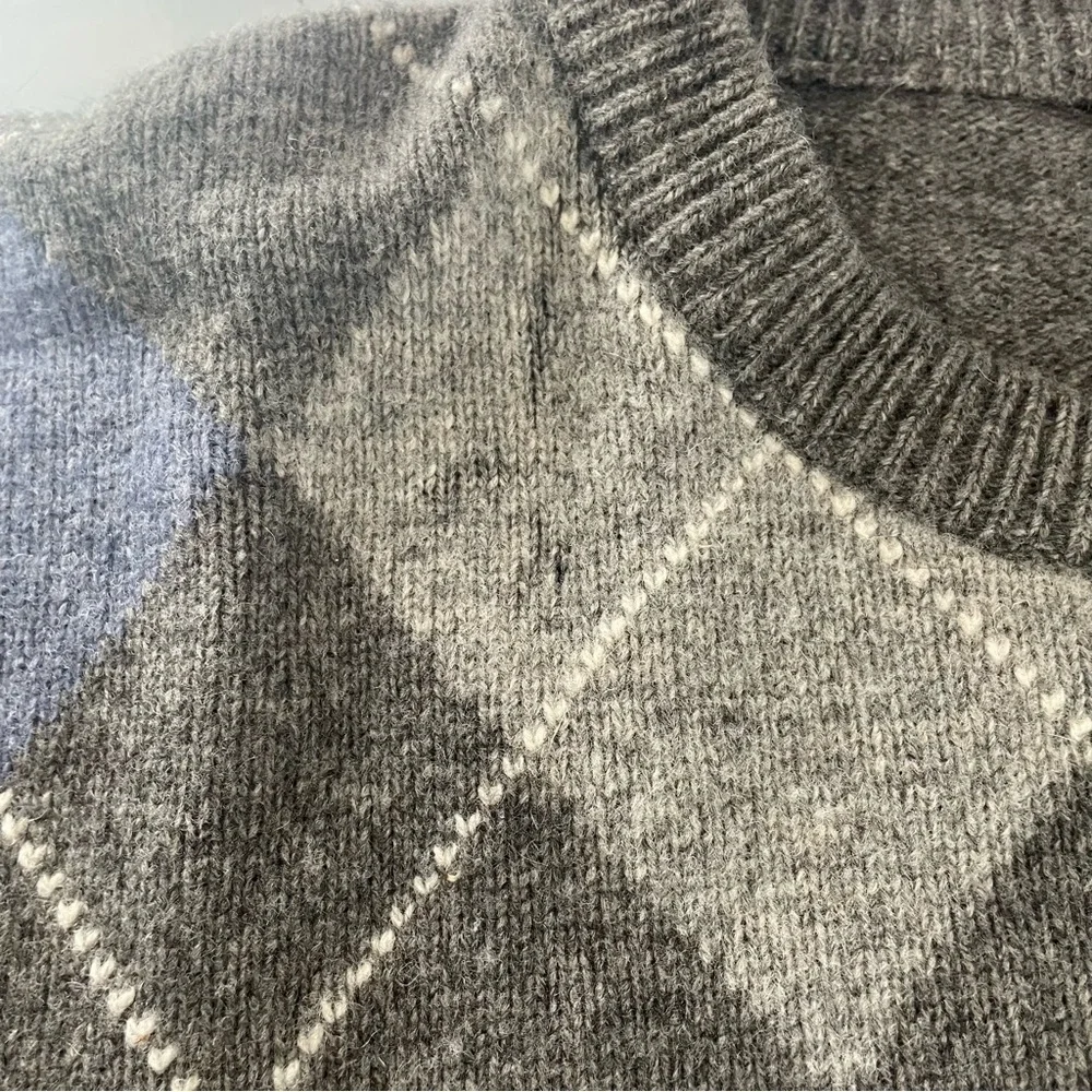 Jos. A. Bank Executive Collection XXL Gray Argyle Lambs Wool Sweater PRE…